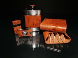 Brizard and Co Tan Lizard Leather Traveler with cutter and lighter NIB image 7