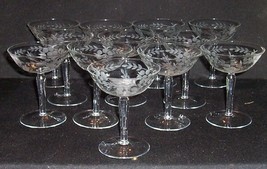 12  Vintage Etched Cut Floral Glass  CHAMPAGNE Bar Glasses 5"  6oz - $95.00