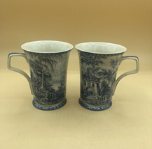 Vintage Victoria Ware English Ironstone Mug Flow Blue &amp; White Pottery Pair - £17.12 GBP