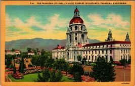 City Hall and Public Library Pasadena California CA UNP Linen Postcard E9 - $4.90