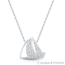 Sailboat Yacht Sailor&#39;s Charm CZ Crystal Necklace Pendant in 925 Sterling Silver - £27.27 GBP