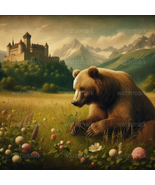 Digital Art Bear in Field Near Castle - $0.99