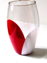 GLASS VASE 8" tall 4" top diam. red/white oval swipes weighed bottom (bdrm) - $4.50