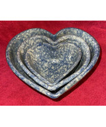 Pottery Art Signed stoneware spongeware Heart Shape Nesting Bowls Blue D... - £25.63 GBP