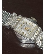 vintage Bulova square face diamond windup women&#39;s silvers silver watch 2... - $88.02 CAD