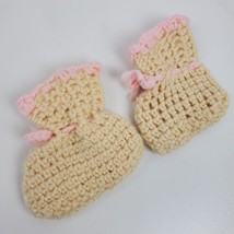 Vintage Crochet Handmade Baby Booties Ivory Pink 4x4 Inch - $15.90