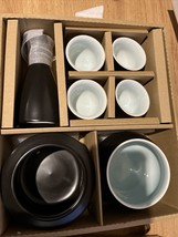 Japanese Sake Sets w Warmer  7-Piece Saki Set 4 Sake Cups in Black NEW - £29.12 GBP