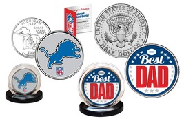 Best Dad - Detroit Lions 2-Coin Set U.S. Quarter &amp; Jfk Half Dollar Nfl Licensed - £11.24 GBP