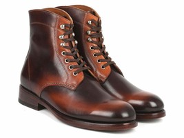 Paul Parkman Mens Shoes Boots Brown Calfskin Burnished Leather Handmade ... - $649.99