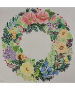 Handpainted Needlepoint Canvas  Floral Wreath Rainbow Designs HP 18 Ct L... - $195.00