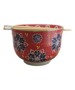 Red Chrysanthemum Floral Art Large 24Oz Donburi Ramen Bowl With Chopstic... - $30.06 CAD