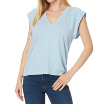 Lilla P shirred shoulder v-neck shirt in Crystal - size XL - $57.42