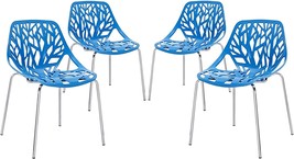 Modway Stencil Modern Stacking Four Kitchen And Dining Room Chairs In Blue - £365.22 GBP