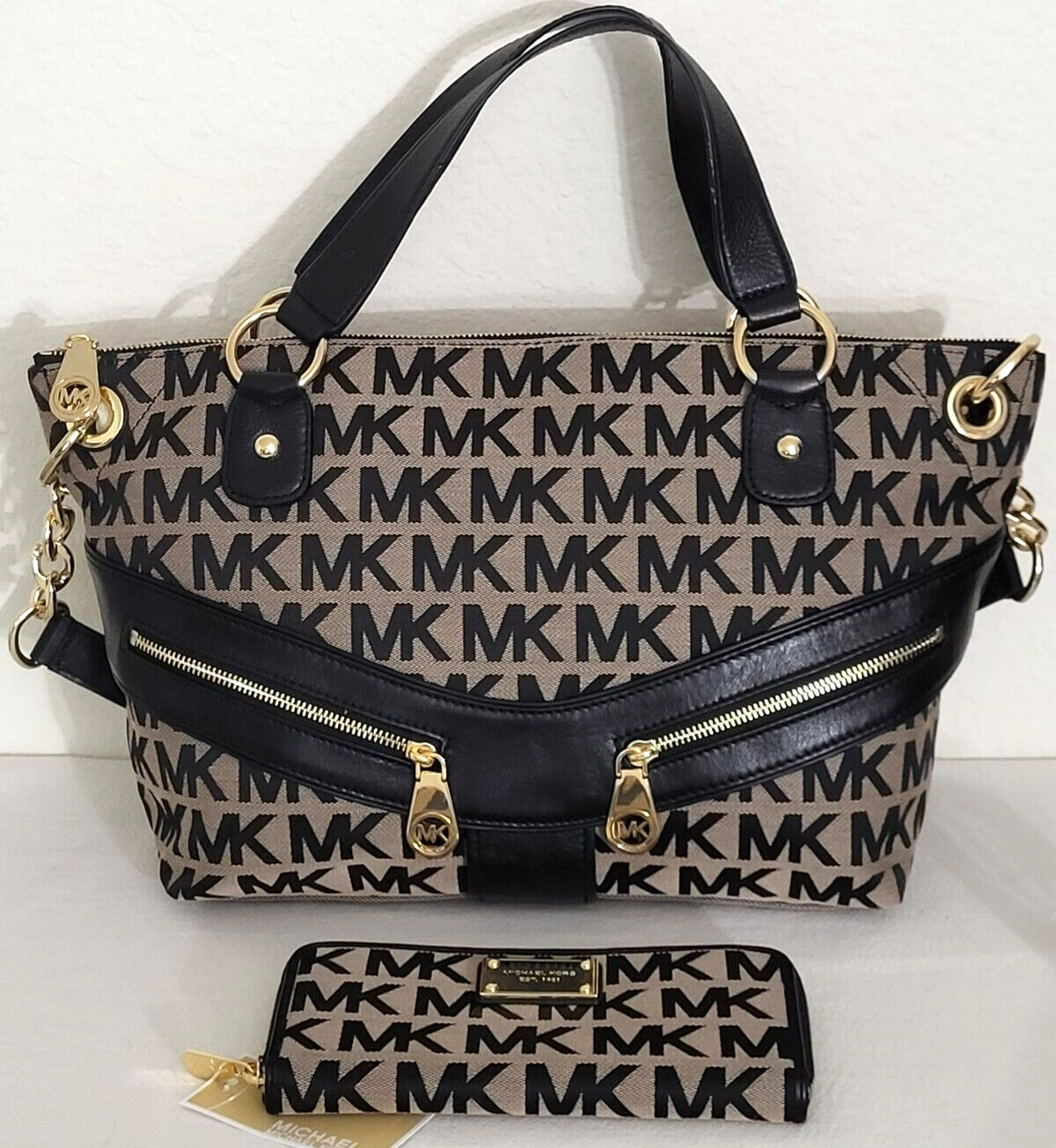 MICHAEL KORS JAMESPORT BLACK LOGO SIGNATURE LARGE SATCHEL BAG +/OR WALLE... - $85.49+