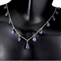 Natural Unheated Briolette Kyanite 9x5mm Tanzanite 925 Sterling Necklace 17.5 - £112.41 GBP