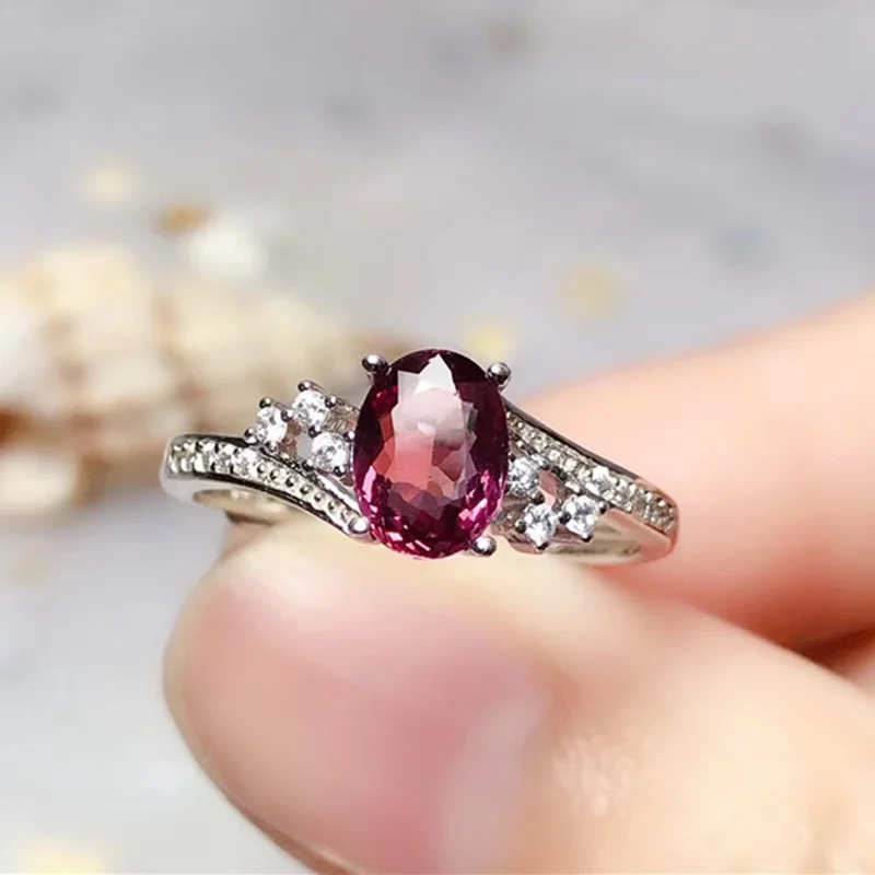 Natural pyrope garnet ring real 925 soild sterling silver 5*7mm gemstone find je - $54.51