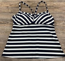 Kona Sol Tankini Top Navy Blue Striped Tunnel Back Built-In Bra Swimwear ~Medium - £9.00 GBP