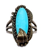 Vintage Southwestern Sterling Silver 925 Oval Turquoise Ring Size 7 - $48.95