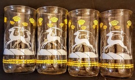 Gray Gazelle Deer 8 oz Drinking Glass Tumbler LOT of 4 Yellow Crowns Foo... - $24.68