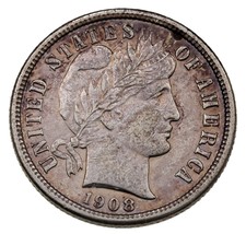 1908-S 10C Barber Dime En XF État , Léger Tonifiant - $78.69