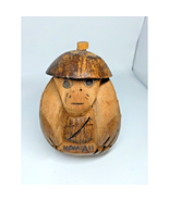 Vintage Hawaii Coconut Monkey Coin Bank - 7&quot; tall Hand Carved - Stopper ... - $11.87