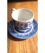 Churchill Blue Willow Tea Cup &amp; Saucer - (Small Chip in Cup) - £7.85 GBP