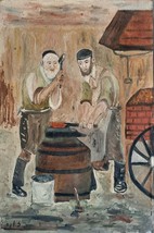 Zalman Zacks, Oil Painting, Shtetel Characters Jewish  Blacksmiths, 44 X 29.5 cm - £135.73 GBP