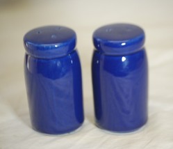 Ceramic Cobalt Blue Salt &amp; Pepper Shakers Round Glaze Japan - £13.15 GBP