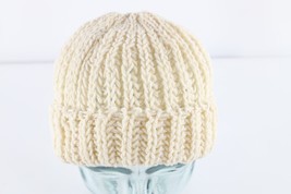 NOS Vintage 50s 60s Streetwear Blank Wool Chunky Knit Winter Beanie Hat Cream - £30.92 GBP