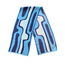 VTG Anne Klein Silk Scarf Shade Of Blue Abstract Modernist Print - $14.84