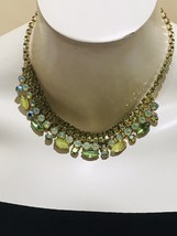 Vintage Faceted Emerald Green Rhinestone Necklace - Gold Tone Missing One Stone - £51.95 GBP