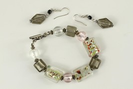 MODERN Artisan Jewelry Pastel Glass Beaded 8.5&quot; Bracelet &amp; Pierced Earri... - £11.23 GBP