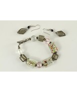 MODERN Artisan Jewelry Pastel Glass Beaded 8.5&quot; Bracelet &amp; Pierced Earri... - £11.18 GBP