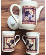 Vintage ~ 4 Piece ~ Bay Island Inc. ~ ROOSTER Ceramic Teapot and Two (2)... - €42,80 EUR