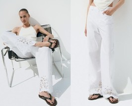 $79.99 ZARA EMBROIDERED STRAIGHT LEG HIGH RISE COTTON  PANTS  XS-SMALL - $1,312.10 MXN