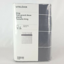 Ikea Vitklover King Duvet Cover w/2 Pillowcases Bed Set White/ Black Che... - £42.10 GBP