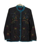 Embroidered Denim and Co Dark Blue Black Denim Boho Jacket Small - $19.79