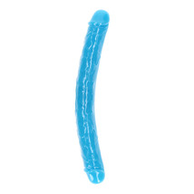 RealRock Glow in the Dark Double Dong 15 in. Dual-Ended Dildo Neon Blue - $80.34