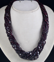 Natural Garnet Beads Square 12 L 1670 Ct Red Gemstone Fashion Silver Necklace - £150.76 GBP