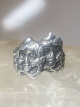 Faces ring size 5.75 Art Deco figurative band  sterling silver - £73.95 GBP