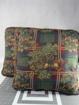 2  Vtg Fox Hunt Hound Plaid Tapestry Throw Pillows 20&quot;x20&quot; Horse Equestrian - $43.00