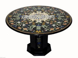 Black Marble Coffee Table Top With Stand Marquetry Gems Inlay Mosaic Decor H3360 - £1,582.87 GBP+