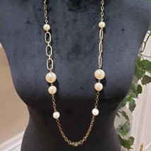 Women Fashion Cream White Pearlstone Gold Tone Chain Teardrop Necklace Jewellery - £22.38 GBP