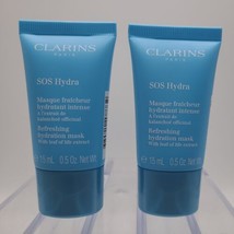 SET OF 2 CLARINS SOS Hydra Refreshing Hydration Mask Trvl Size, .5oz ea Sealed - $10.88