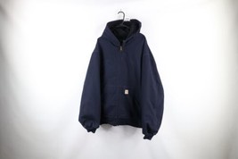 Vintage Carhartt Mens 4XL Distressed Spell Out Full Zip Hooded Jacket Navy Blue - £85.62 GBP