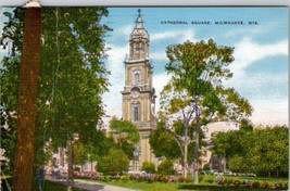 Milwaukee Wisconsin Cathedral Square 195p to Green Bay Linen Postcard W18 - £3.89 GBP