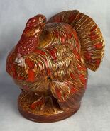 Vintage Mid Century Ceramic Thanksgiving Turkey Orange Red Glaze Retro G... - $38.40