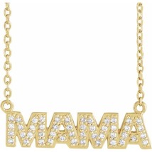 14K Yellow Gold 1/10 Natural Diamond &quot;Mama&quot; 18&quot; Necklace - £490.62 GBP