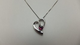 Silver/14KT Pink Gold Rhodolite Garnet &quot;I Am Loved&quot; Reversible Heart Necklace - $69.00