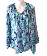 NWT Lilly Pulitzer Blue Green  Elephant Print L/sleeves  Rayon Blouse Me... - $91.41